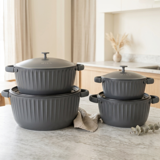 Cooking Pot With Aluminium Lid Set 4 Pcs